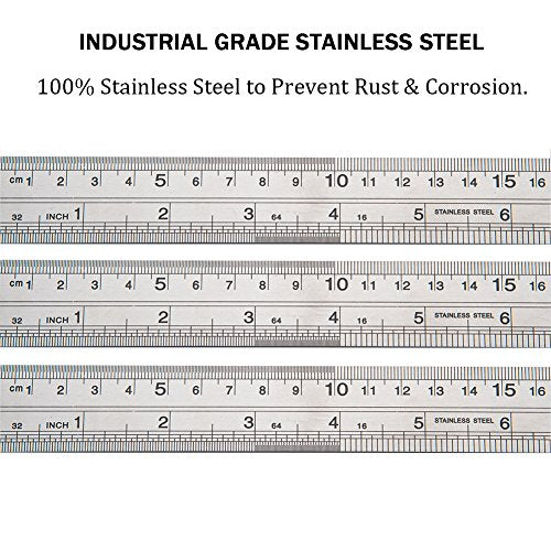 ZZTX Metal Ruler 12 Inches Stainless Steel 6 Pack