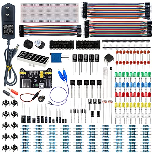 Upgraded Electronics Component Fun Kit Power Supply Module, Jumper Wire, 830 Breadboard, LED,Capacitor,Diode,Resistor,Transistor,Compatible Raspberry Pi, STM32 - size: Arduino starter kit -333pcs