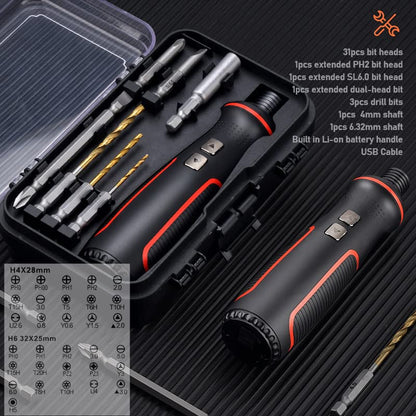 Electronic Precision Screwdriver Set LED Lights 41pcs in 1 Case S2 Alloy Steel HRC 56 Hardness Bits Space-saving Built-in 2000mAh Li-on Battery Easy Install or Remove (9907) - size: 9907