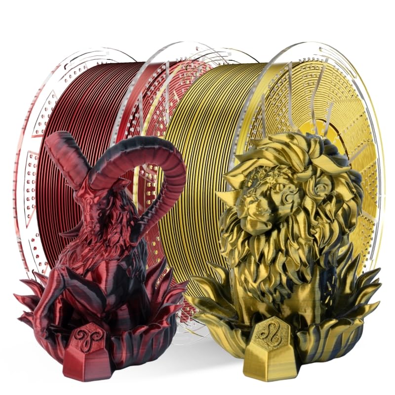 Chitu Systems Conjure Silk PLA 3D Printer Filament, 2KG Spool (4.4lbs), 1.75mm Dual Color Filament, Dimensional Accuracy +/-0.02mm, Silk 3D Printing Filament Bundle, (Black Gold + Black Red 2-Pack) - color: Black Red+black Gold-2kg, size: B-Silk PLA-Dual