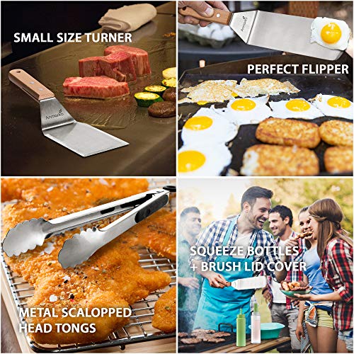 Metal Spatula Set of 4 - Griddle Accessories kit - Grill Flat Spatula Pancake Flipper Hamburger Turner - Metal Utensil Great for BBQ Grill Flat Top Cast Iron Griddle - color: WH 4pcs Mixed