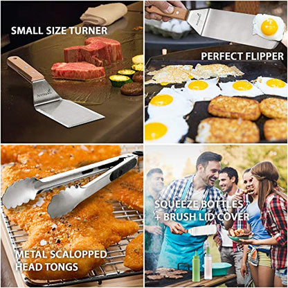 Metal Spatula Set of 4 - Griddle Accessories kit - Grill Flat Spatula Pancake Flipper Hamburger Turner - Metal Utensil Great for BBQ Grill Flat Top Cast Iron Griddle - color: WH 4pcs Mixed