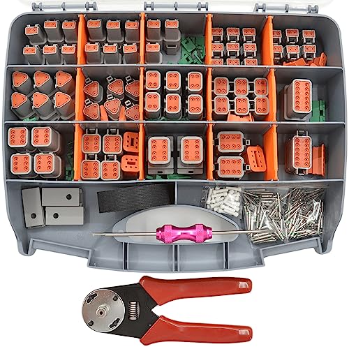 416 PCS Deutsch DT Connector Kit,2 3 4 6 8 12 Pin Automotive Connectors,With Crimping Pliers (14-20AWG) And Connector Removal Tool,IP67 Rated Gray Waterproof Housing Set,Deutsch 16# Solid Contacts