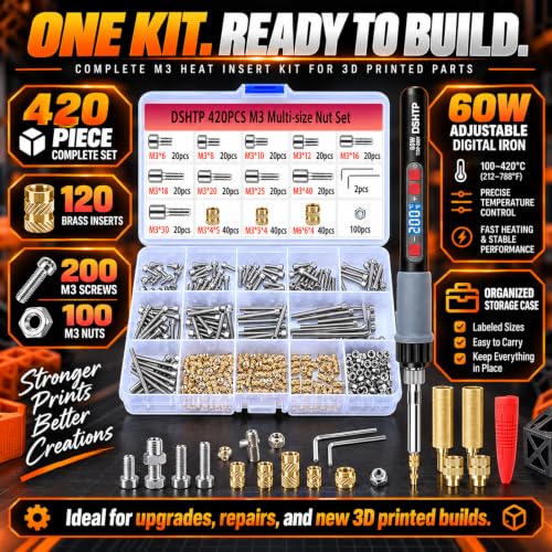 Heat Set Insert Kit for 3D Printing,Threaded Insert Kit for Plastic,420Pcs - size: M3