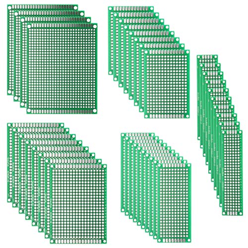 40PCs PCB Board Prototyping PCBs Circuit Boards Kit | 5 Size Universal untraced Perforated Printed Circuits Boards | Solder-able Circuit Protoboards for DIY Soldering Electronic Projects - size: 40PCs