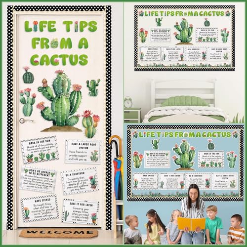 party greeting Cactus Bulletin Board Set Motivational Classroom Decorations Greenery Succulent Paper Cutouts Plant Bulletin Board Border for Back to School Wall Door Decor Class Must Have Supplies - style: Cactus Bulletin Board