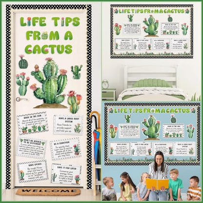 party greeting Cactus Bulletin Board Set Motivational Classroom Decorations Greenery Succulent Paper Cutouts Plant Bulletin Board Border for Back to School Wall Door Decor Class Must Have Supplies - style: Cactus Bulletin Board
