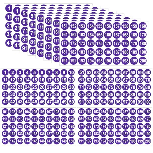 12 Sheets 1 to 200 Vinyl Number Stickers Purple Consecutive Number Stickers 3 Sets 1 Inch Self-Adhesive Waterproof Labels Inventory Stickers Decal for Indoor Outdoor Storage Organizing Classification - color: Purple,1",3sets(1-200)