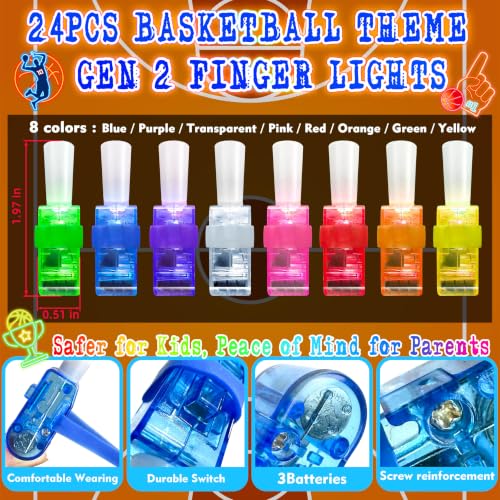 24 Pcs Basketball Party Favors LED Finger Lights Toys for Kids Ages 3-12 - style: Basketball Neon