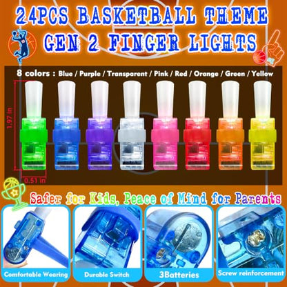24 Pcs Basketball Party Favors LED Finger Lights Toys for Kids Ages 3-12 - style: Basketball Neon