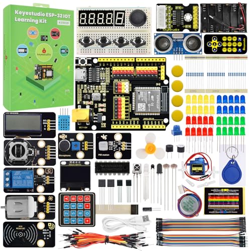 KEYESTUDIO ESP32 IoT Learning Kit for Beginners, Build Wi‑Fi & Bluetooth Smart Devices, Arduino IDE C/C++ and MicroPython Tutorials, Sensors, OLED, Motors & Complete Electronics Components