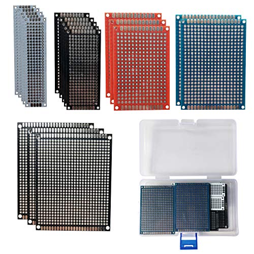 50 Pcs Double Sided PCB Board Prototype Kit Soldering 5 Sizes 4 Colour Universal Printed Circuit Board for DIY Soldering and Electronic Project with Free Box