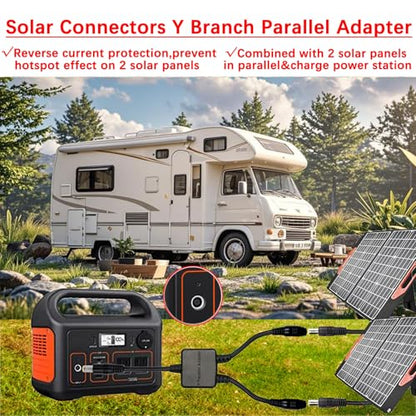 Parallel Adapter Cable, 8mm, Solar Combiner Cable, Y Branch, 10.7in, 10A, 45V, 300W, Reverse Current Protection, Compatible with Jackery