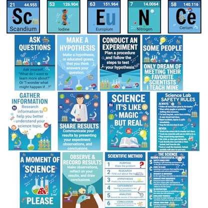Fankya 17PCS Science Posters for Classroom Scientist Bulletin Board Set periodic table Poster Art Prints Classroom Decoration for Science Lab Elementary Middle High School Wall Art Teacher Supplies