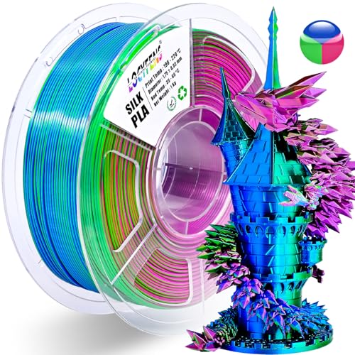 PLA Filament 1.75mm, Silk Rainbow Color PLA Filament, Tri Color 3D Printer Filament Red Blue Green, Fit to AMS, 1kg/Spool - color: Tri-color Red Green Blue