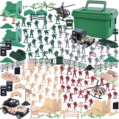 3 otters 115PCS Army Men Playset, 4-Color Soldiers, in a Storage Box