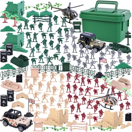 3 otters 115PCS Army Men Playset, 4-Color Soldiers, in a Storage Box