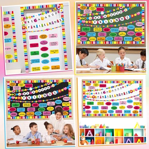 Back to School Bulletin Board Set Friendship Bracelet Classroom Decorations Motivational Paper Cutouts Friendship Bulletin Board Borders for Classroom Home Office School Chalkboard Wall Door Decor - style: Friendship Bracelet