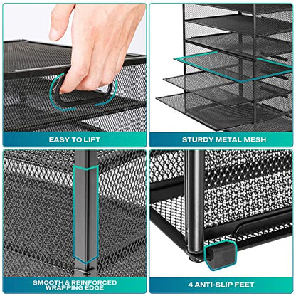 8 Tier Paper Letter Tray Organizer (Black-with Drawer,Pen Holders) - color: Black-with Drawer,pen Holders