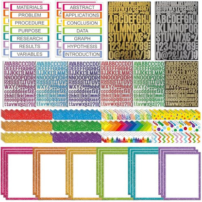 Sinload 92 Pcs Science Fair Board Supplies 60 Trim Scalloped Poster Boards 18 Presentation Subtitles 6 Project Titles 8 Letter Sticker for Classroom Display Boards (Glitter Neon,Wave) - color: Glitter Neon, style: Wave