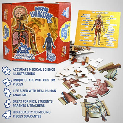 Human Anatomy Kids Floor Puzzle - Dr Livingston Jr's 100-Piece Full Body Jigsaw Puzzle - 4 FT Medically Accurate Floor Puzzles for Kids Ages 6-8, 4-8, 8-10 - Educational Toys for Children, Toddlers - style: Full Human Body Puzzle