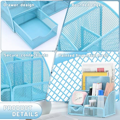 13-in-1 Office Desk Organizer Set for Back to School Supplies Accessories - color: Blue