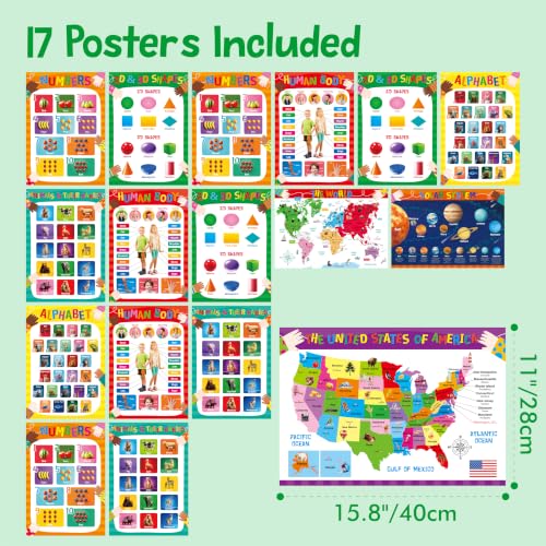 Educational Posters for Kids, 17 PCS All-in-One Set Learning Posters - color: 17 Educational Posters-D