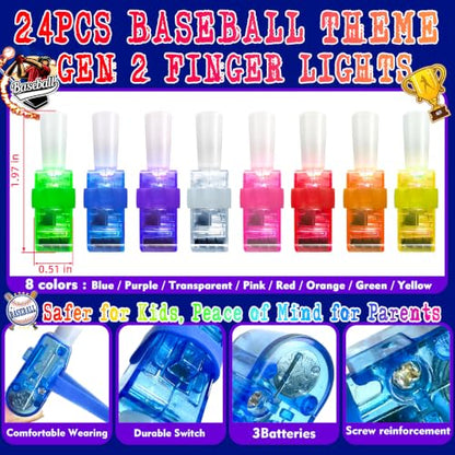 24 Pcs Baseball Party Favors LED Finger Lights Toys for Kids Ages 3-12 - style: Baseball