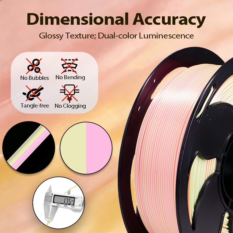 Bi-Color Glow in Dark Silk Pink Peony PLA Filament 1.75mm 1kg 3D Filament - color: C_pla-36 Pearl Glow Dual Peony