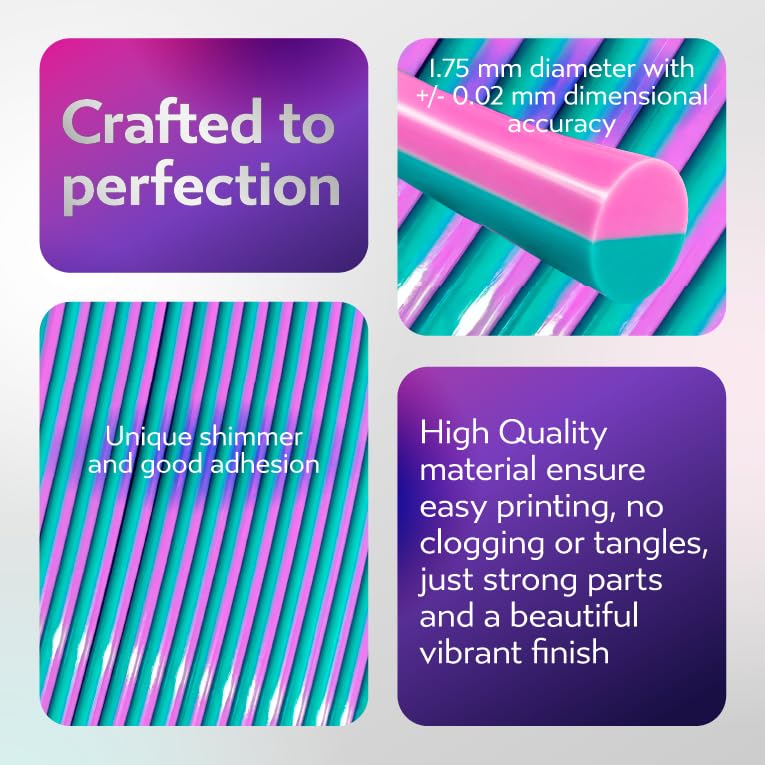 Cookiecad Silk PLA Filament Dual Color, Mermaid, 1.75mm 2kg for 3D Printer - color: Mermaid Dual Silk (2-pack)