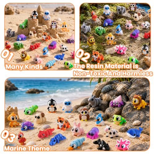 JOICEE 64Pcs 3D Printed Animals Articulated Flexible Fidget Sensory Toys - color: Orange