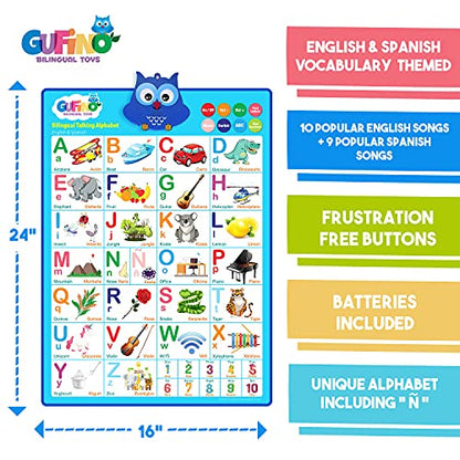 English & Spanish Alphabet Poster - Interactive Bilingual Toys for Kids - color: Alphabet Blue