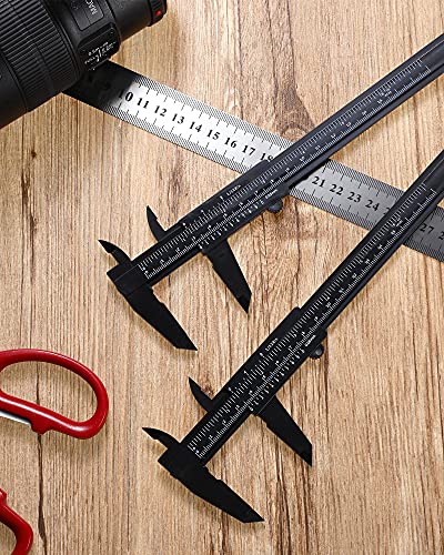 Frienda 20 Pcs Mini Plastic Caliper 6 Inch 150 mm Vernier Caliper Double Scale (Metric/inch) Black Eyebrow Ruler Plastic Vernier Ruler Sliding Gauge Measuring Tattoo Brow Tool for Student Office