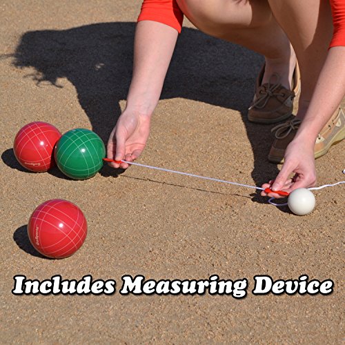 GoSports 100 mm Regulation Bocce Set with 8 Balls, Pallino, Case and Measuring Rope - Premium Official Size Set