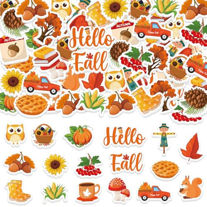 300Pcs Fall Foam Stickers, Cute Self-Adhesive Autumn Thanksgiving Stickers Foam Fall Pumpkin Maple Leaves Sticker Decorations for Home Office School Classroom DIY Art Craft Party Supplies - style: Fall