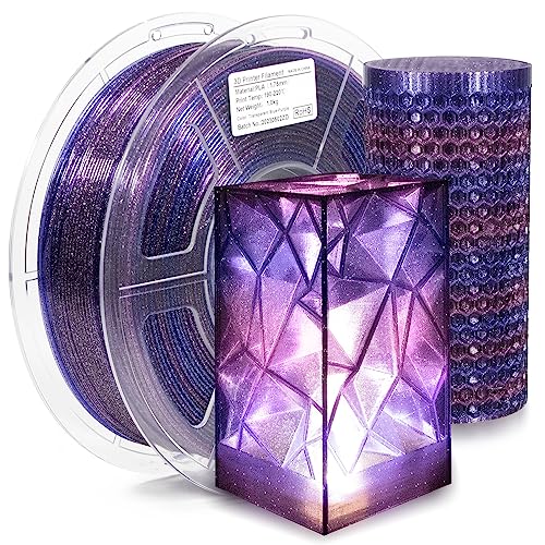 iSANMATE 3D Printer Filament Clear PLA, Multicolor Transparent Transition Glitter Filament, Gradient Purple Blue Multicolor PLA Filament, 3D Printing Filament 1KG/2.2lb, Blue Violet Galactic - color: B- Glitter Blue Violet Galactic