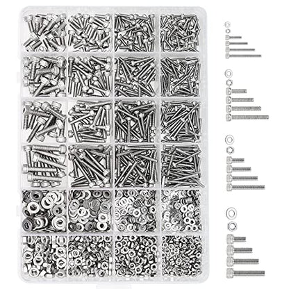 HELIFOUNER 1280 Pieces M2 M2.5 M3 M4 304 Stainless Steel Hex Socket Cap Metric Screws Bolts Washers Nuts Hardware Assortment Kit with Hex Wrenches - size: M2 M2.5 M3 M4