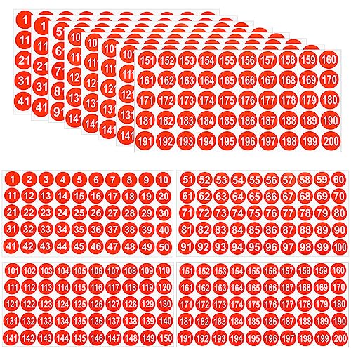 12 Sheets 1 Inch Number Stickers 1-200 Number Stickers 3 Sets Red Self-Adhesive Consecutive Sticker Numbers Vinyl Numbered Labels Inventory Stickers Decal for Indoor Outdoor, Storage, Organizing - color: Red,1",3sets(1-200)