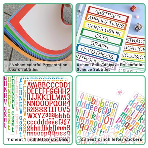 LonlyEagle 37 Colorful Sheets Self-Adhesive Science Fair Board Supplies - Presentation Subtitles, Project Titles, Personalized Letter Stickers for Classroom and Office