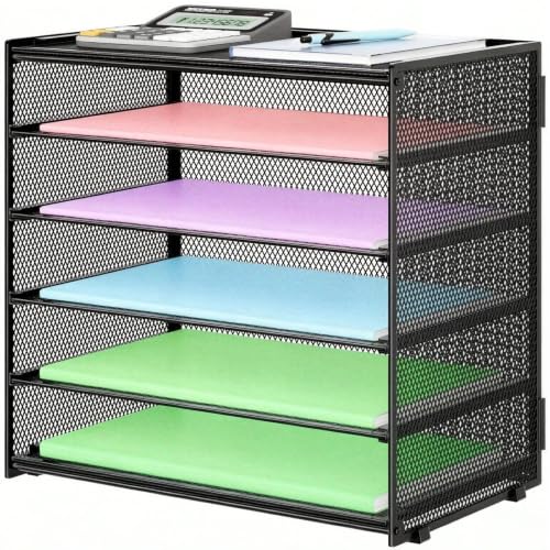 6 Tier Paper Organizer with Handle for Desk,Black with Closed top - color: Black 2