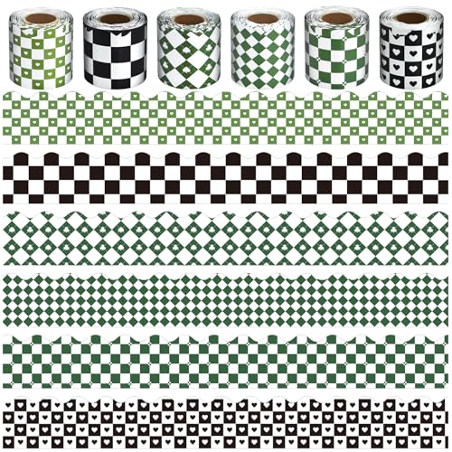 6 Rolls 196.8 Ft Checkered Bulletin Board Border Set - Retro Buffalo Plaid Theme Trim - Perfect for Birthday, Classroom, Office & Back-to-School Decorations - Teacher Decor - style: Checkered Style