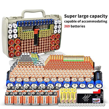 Battery Organizer Storage Case with Tester for 269 Batteries, Double Sides - color: White