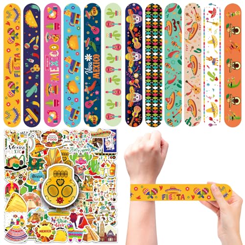 CZWXOXO 74PCS Fiesta Party Favors, Mexican Slap Bracelets & Stickers - style: Cinco De Mayo Fiesta