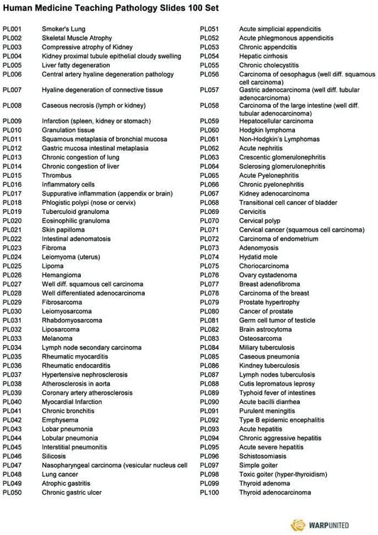 100-Set Prepared Microscope Pathology Slides for Human Medical Education