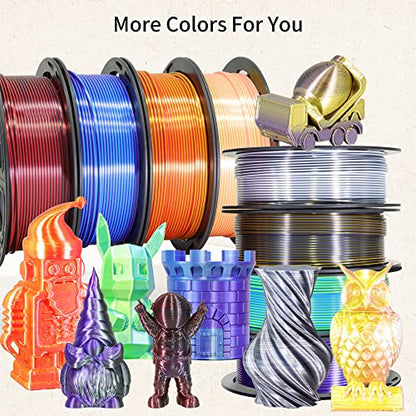 8 Spools Dual Color Silk PLA 3D Printer Filament Bundle, Silk White/Black, Red/Black, GoldBlack, PurpleBlack, Purple/Blue, Red/Gold, Green/Blue, Yellow/Pink, 1.75mm Bicolor Silk PLA 250gX8