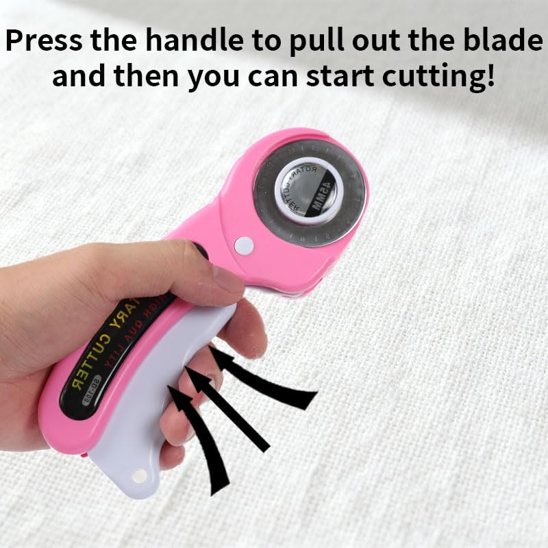 Rotary Cutter for Fabric, 45mm and 28mm Cutters Kit with Extra 10 Blades - color: Pink