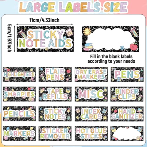54PCS Classroom Toolbox Label Classroom Decor Self-Adhesive Composition Toolbox Sticker Black and White Tool Box Storage Decal Composition Organizer Container Decor for Back to School Teacher Supplies - style: Black and White Composition