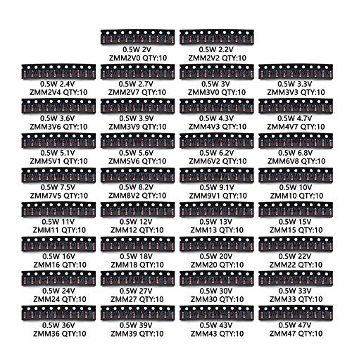 Chanzon 34 Values 340pcs 0.5W SMD Zener Diode Assorted Kit (2V-47V)