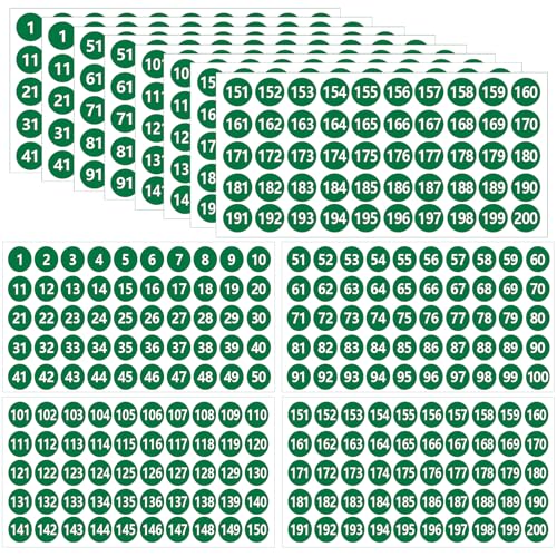 12 Sheets 1 Inch Number Stickers 1-200 Number Stickers 3 Sets Green Self-Adhesive Consecutive Sticker Numbers Vinyl Numbered Labels Inventory Stickers Decal for Indoor Outdoor Storage Organizing - color: Green,1",3sets(1-200)