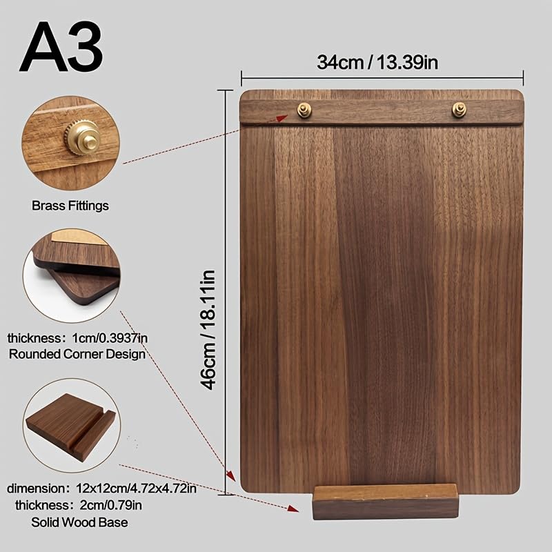 18.11×13.39 in Solid Walnut 2‑in‑1 Menu Clipboard, Vertical Display Sign - size: A3 Vertical Version